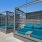 a blue and white metal fence