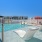 a pool with a slide in it